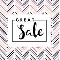 Vector banner for great sale. Chevron modern brush spot in trendy pastel colors.