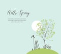 Spring landscape with green tree and bike Royalty Free Stock Photo
