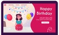 Vector banner of happy woman celebrate birthday