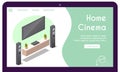 Vector banner of home cinema in isometric view Royalty Free Stock Photo