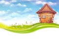 Vector banner illustration of cartoon home on meadow Royalty Free Stock Photo