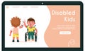 Vector banner illustration of disabled kids give five each other