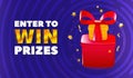 Vector banner with illustration of prizes: gifts, ribbon and bow, confetti and stars. Text ENTER TO WIN PRIZES.