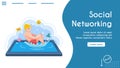 Vector banner illustration of guy jumping into pool, metaphor of social networking Royalty Free Stock Photo