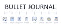 Vector banner infographics bullet journal. Editable stroke icons. Scheduling calendar to-do list digital planner. Sketch sticker