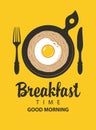 Breakfast banner with pasta, fried egg and cutlery