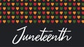 Vector banner Juneteenth - celebration, ending slavery in USA, African American Emancipation Day. Script text lettering. Pattern