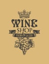 Banner for wine shop with bunch of grapes and crown Royalty Free Stock Photo