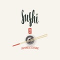 Vector banner with lettering Sushi and chopsticks Royalty Free Stock Photo