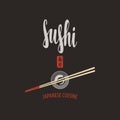 Vector banner with lettering Sushi and chopsticks Royalty Free Stock Photo