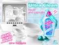 Vector banner with liquid cleaner for dishwasher