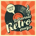 Menu for retro music restaurant with vinyl record