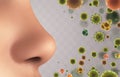 vector banner. nose and particles, bacteria, viruses. protection against allergies and diseases