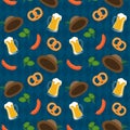 Vector banner of oktoberfest with pretzels, beer mugs etc