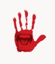 Vector banner with open mouth on a red human palm