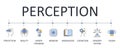 Vector banner perception. Editable stroke infographics icons for web. Knowledge sensory system understanding reality cognition