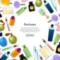 Vector banner with perfume bottles background illustration Royalty Free Stock Photo