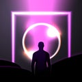 Vector banner in futurism style man and light beam Royalty Free Stock Photo