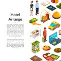 Vector isometric hotel icons background with place for text illustration