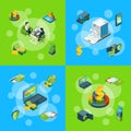 Vector isometric money flow in bank icons infographic concept set illustration Royalty Free Stock Photo