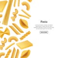 Vector banner realistic pasta types background illustration