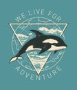 Banner with hand-drawn killer whale and sea waves Royalty Free Stock Photo