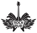 Vector banner for rock pub with guitar and wings Royalty Free Stock Photo