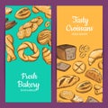 Vector banner or shop flyer templates with hand drawn colored bakery elements