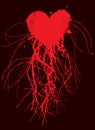 Sign red heart, blood vessels and veins or tree roots