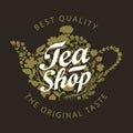 Vector banner for tea shop with teapot and herbs Royalty Free Stock Photo