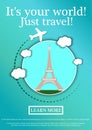 Vector Banner with text Its your world.Just travel. Concept website template.Modern flat design.Eiffel Tower, Paris