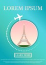 Vector Banner with text Travel card. Concept website template.Modern flat paper art design.Eiffel Tower, Paris, France