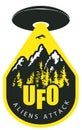 Shaped banner with a UFO over the mountains