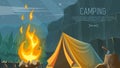 Vector banner on the theme of Camping, Hiking, Climbing, Walking. Sports