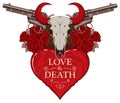 Banner on the theme of love and death with pistols Royalty Free Stock Photo