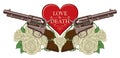 Banner on the theme of love and death with pistols Royalty Free Stock Photo