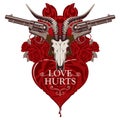 Banner with pistols on the theme of Love Hurts