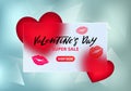 Vector Banner for Valentine's Day Sale. Holiday Offer Concept with Blurred Hearts and Kisses on Frosted Glass Royalty Free Stock Photo