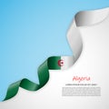 Vector banner in white and blue colors and waving ribbon with flag of Algeria. Template for poster design, brochures Royalty Free Stock Photo