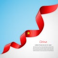 Vector banner in white and blue colors and waving ribbon with flag of China. Template for poster design, brochures Royalty Free Stock Photo