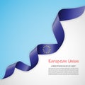 Vector banner in white and blue colors and waving ribbon with flag of Europeanunion. Template for poster design Royalty Free Stock Photo
