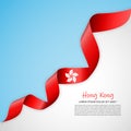 Vector banner in white and blue colors and waving ribbon with flag of Hong Kong. Template for poster design, brochures Royalty Free Stock Photo