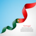 Vector banner in white and blue colors and waving ribbon with flag of Portugal. Template for poster design, brochures Royalty Free Stock Photo