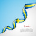 Vector banner in white and blue colors and waving ribbon with flag of Sweden. Template for poster design, brochures Royalty Free Stock Photo