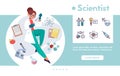 Vector banner scientist and linear icons set