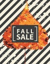 Fall sale banner with bright autumn poplar leaf