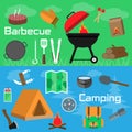 Flat style barbecue and camping banners,vector illustration