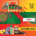 Vector banners with casino gambling elements. Bright designs with roulette and game objects