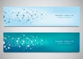 Vector banners and headers for site with DNA strand and molecular structure. Genetic engineering or laboratory research