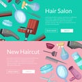 Vector banners illustration with hairdresser or barber cartoon elements